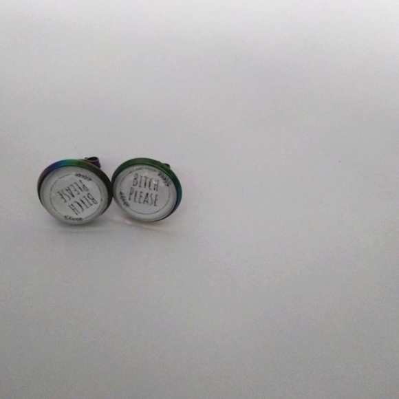 Handmade Cuss Word B!tch Please Post Earrings. Rainbow Stainless Steel Back - Picture 3 of 4